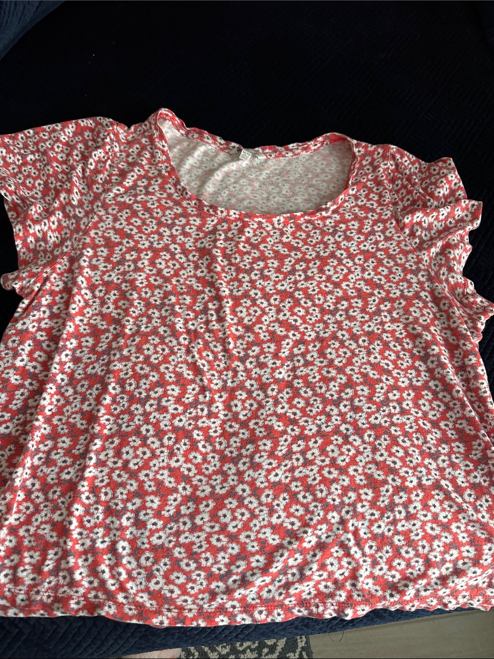 Lucky Brand Red Floral Short Sleeve Top